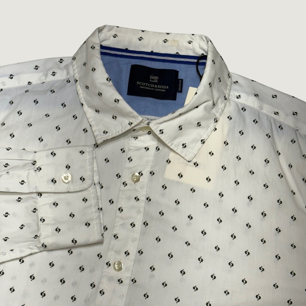 Scotch & Soda Button Down Shirt Mens Large‎ White Micro Print Regular Fit 155169